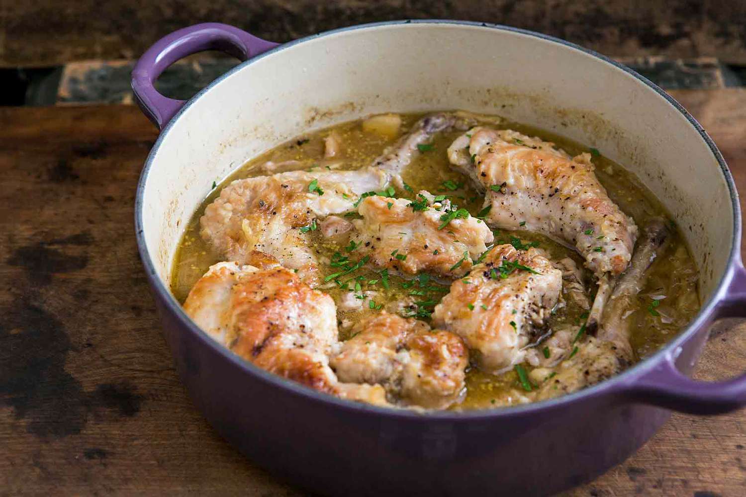 A pot of braised rabbit ready to serve