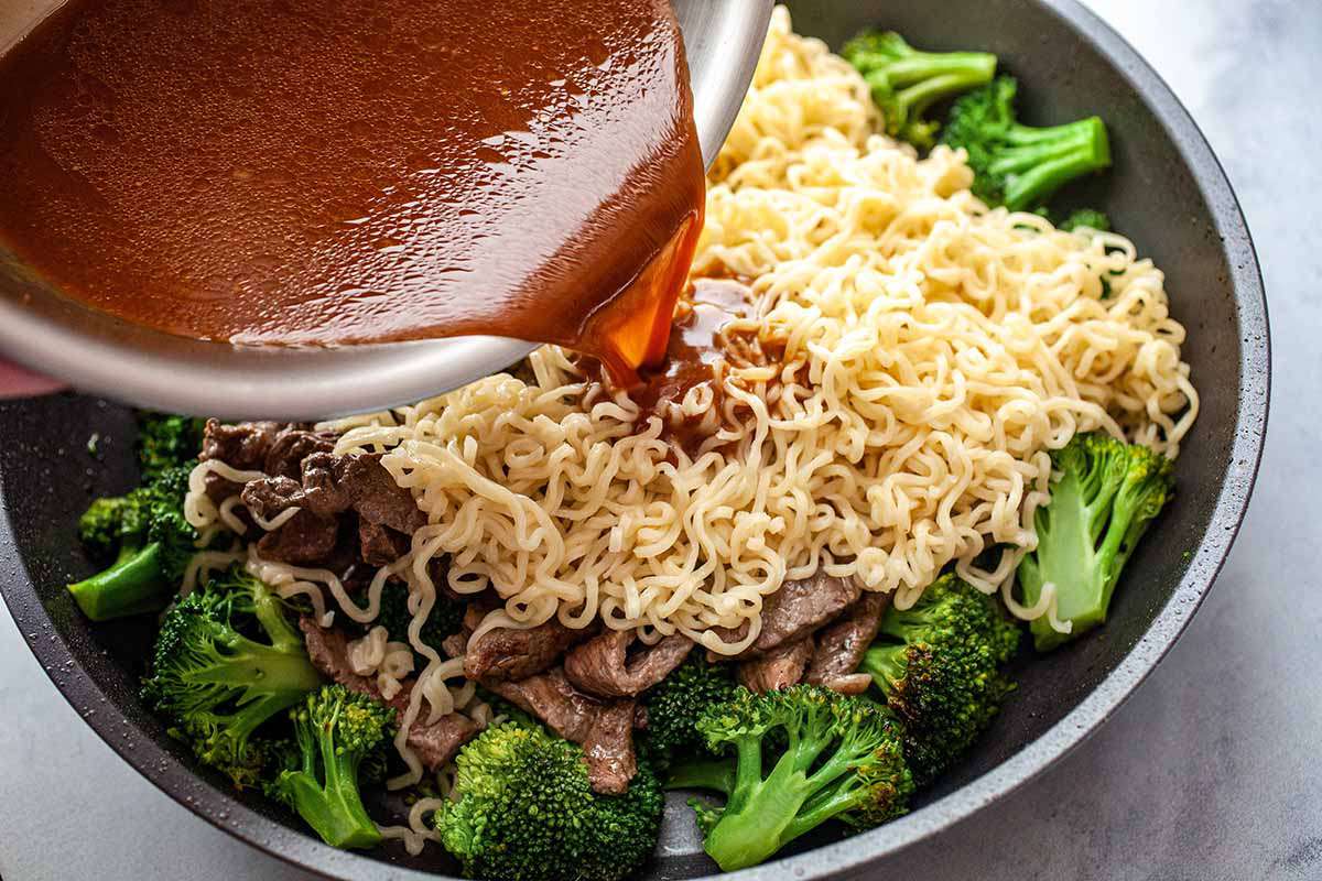 Beef and Broccoli with Ramen Noodles add the noodles and sauce