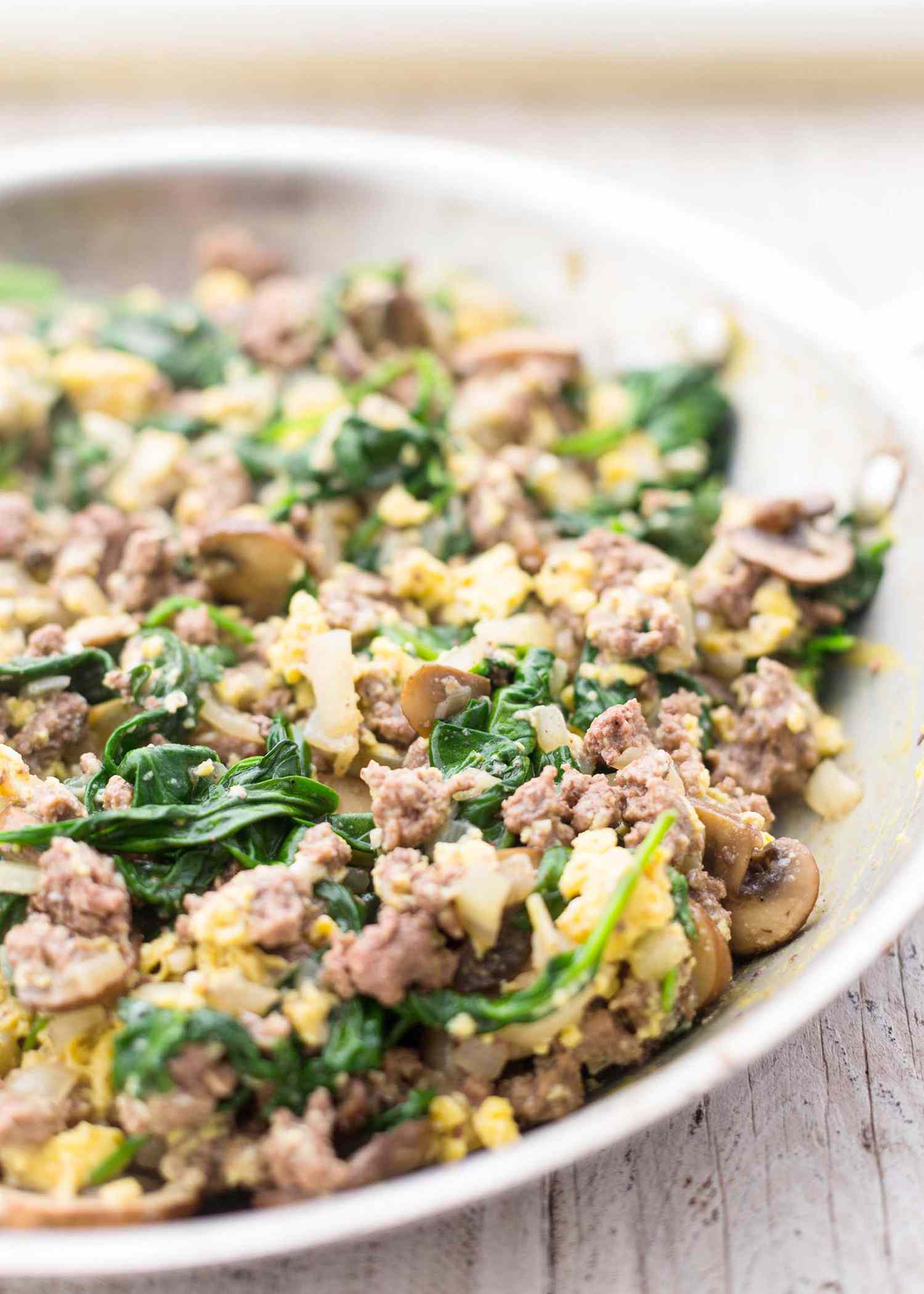 Joe's Special Scrambled Eggs with Spinach, Beef, and Mushrooms
