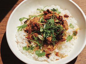 Chicken thighs with chili crisp