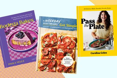 Image of three cookbooks: Bodega Bakes, The Weekday Vegetarians Get Simple, and Pass the Plate