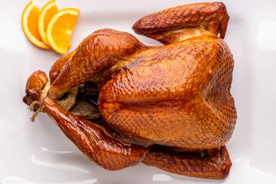 Baked turkey on a platter