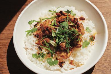 Chicken thighs with chili crisp