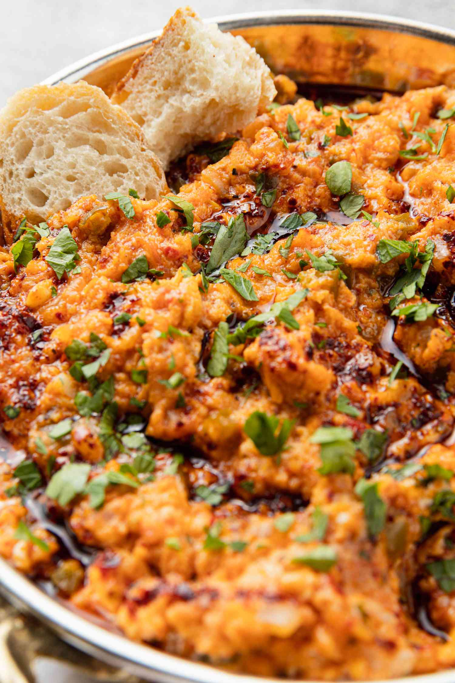 Menemen in a Pot with a Slice of Bread