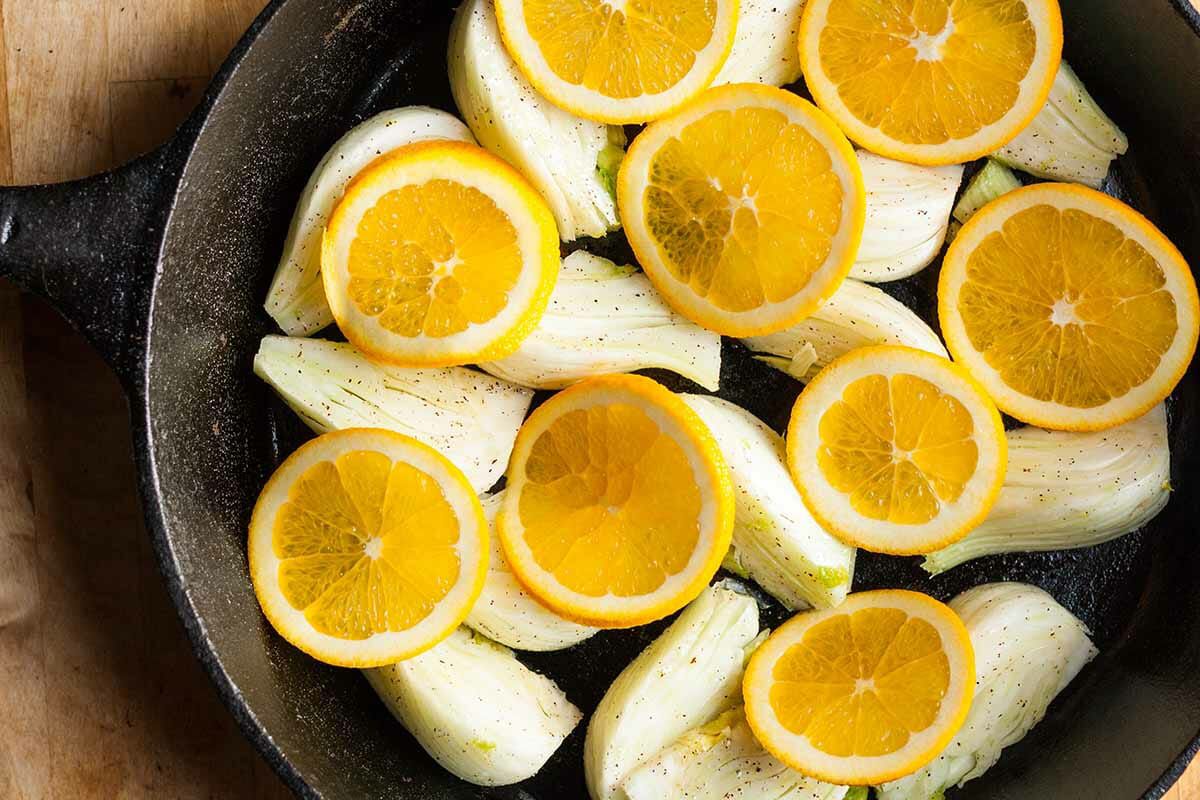 Roast Chicken with Fennel and Orange layer the oranges
