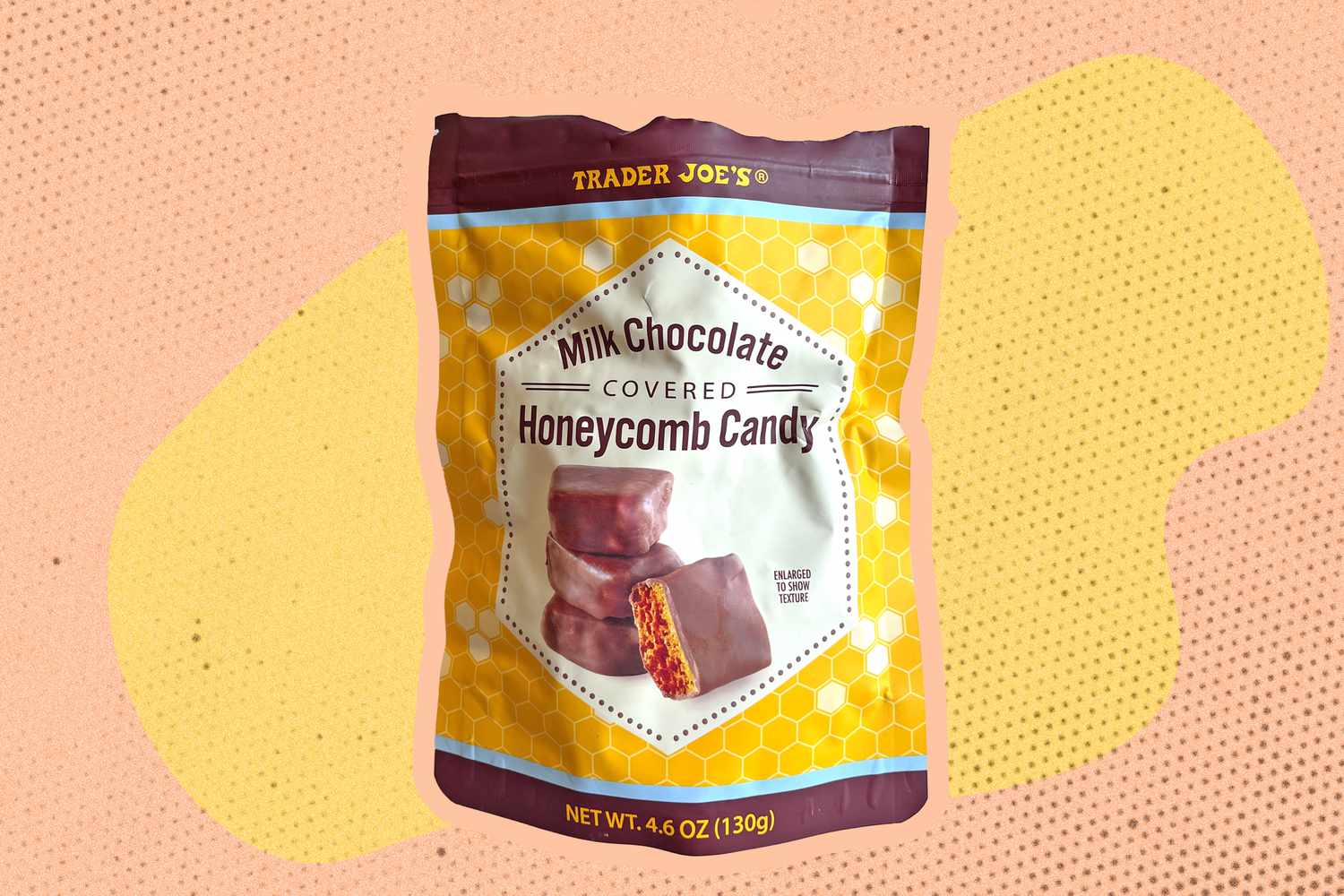 A bag of Trader Joe's milk chocolate covered honeycomb candy
