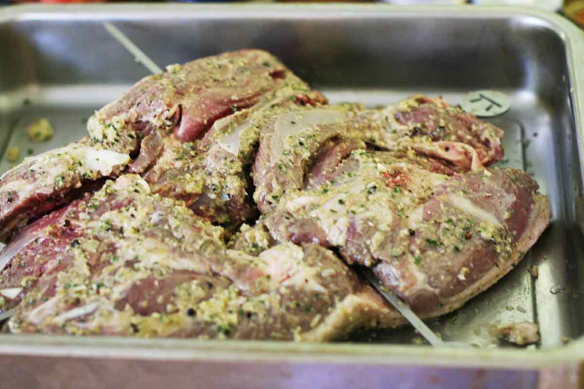 marinated leg of lamb in dish