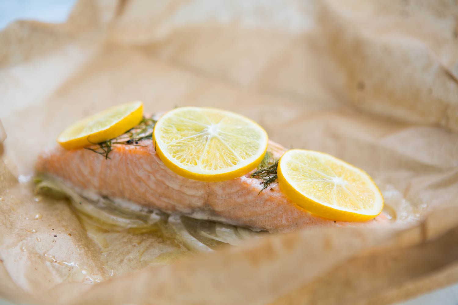 salmon with lemon in parchment paper