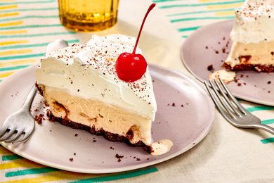 slice of Easy Bushwacker Pie on a plate with a fork