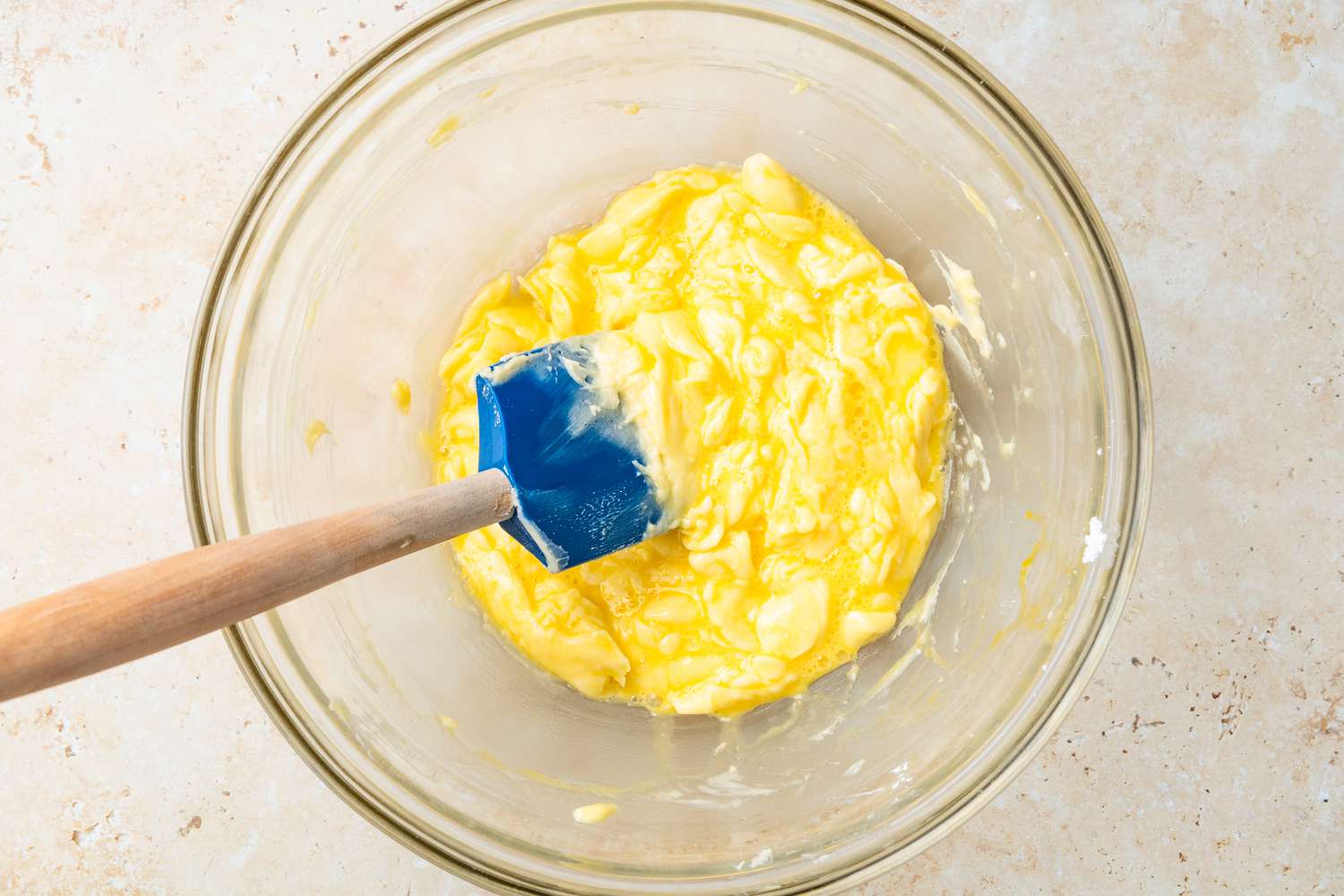 Egg and Almond Extract Added to Bowl With Butter Mixture and Carefully Folded in Using the Spatula