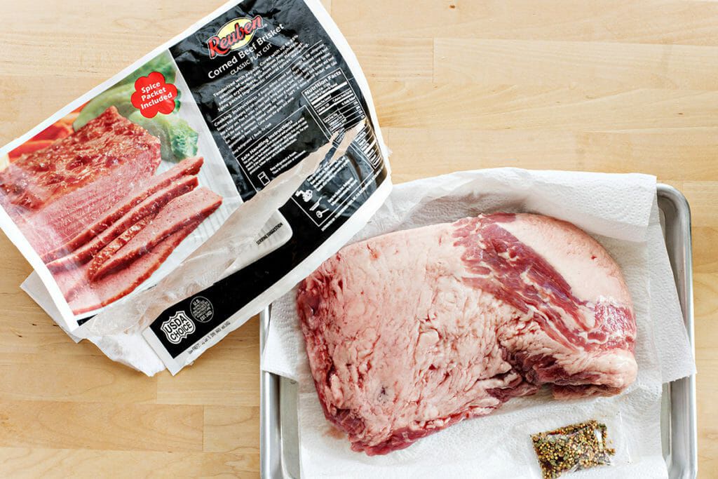 How to Make Corned Beef in the Slow Cooker - package of corned beef brisket