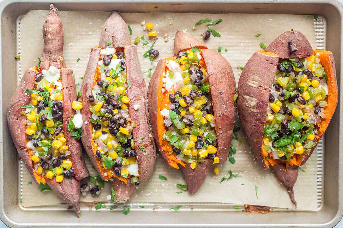 Twice Baked Sweet Potatoes with Black Beans stuff the sweet potatoes