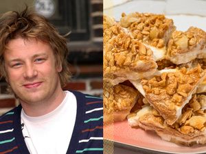 Jamie Oliver next to a plate of homemade treats