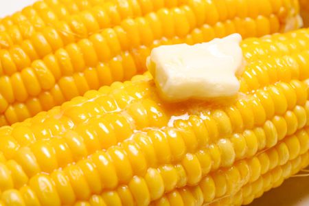 dollop of butter on a cob of corn (close-up)