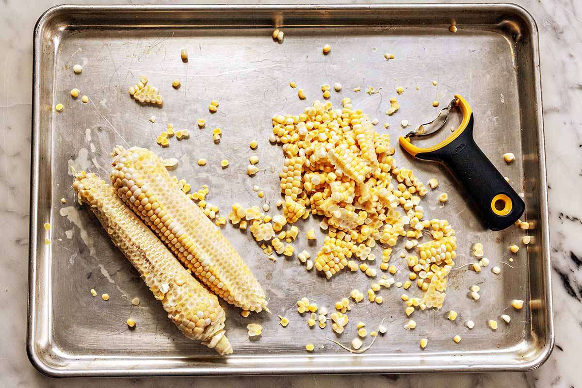 How to make creamed corn by using a vegetable peeler to scrape kernels off the corn cobs.