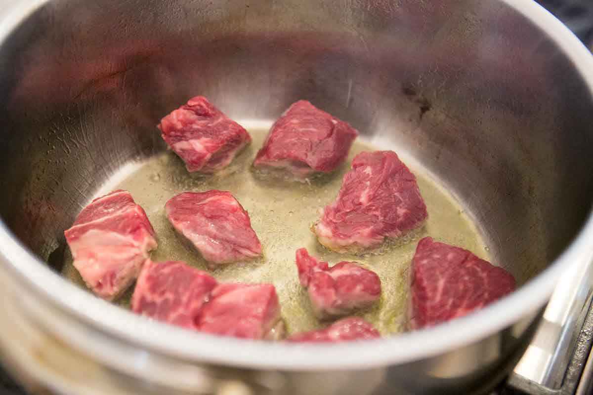 Sear all the beef cubes for the irish beef stew