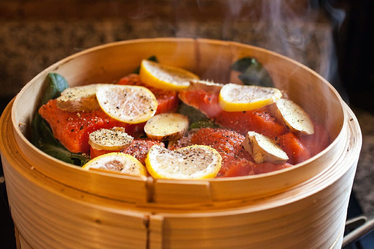 Steamed Salmon with Soy steam the salmon