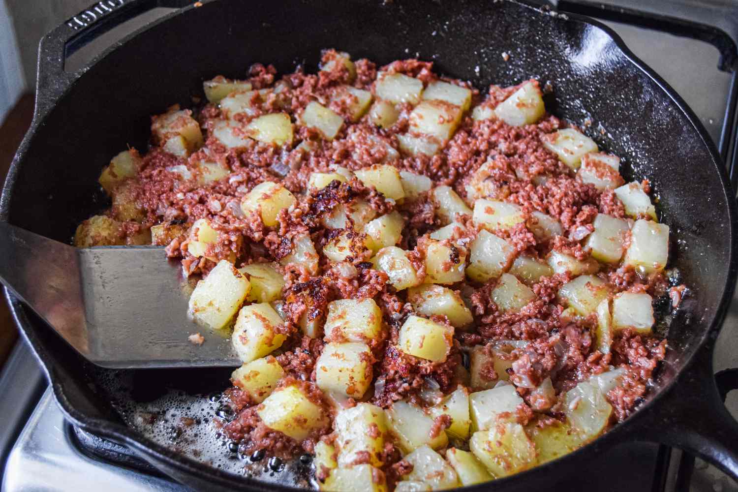Corned Beef Hash Flipped in Skillet