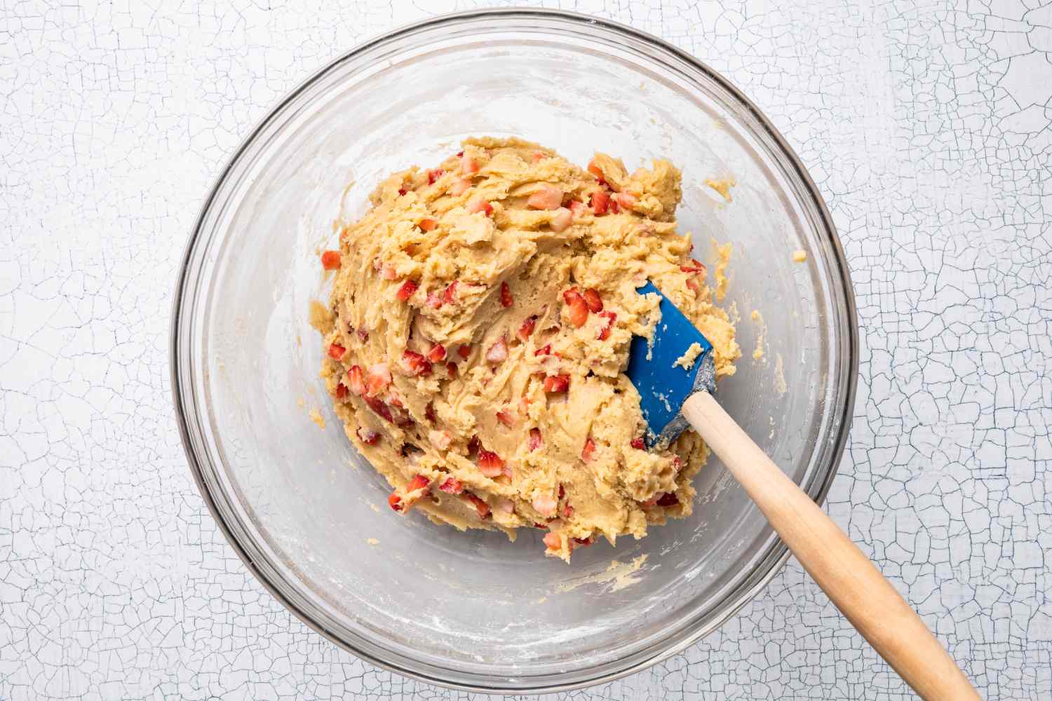 Strawberry Cheesecake Cookie Dough in a Bowl With the Rubber Spatula
