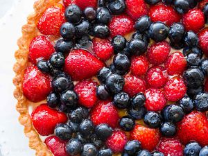 Summer Berry Tart with blueberries, strawberries, raspberries
