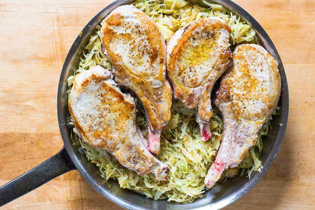 Pork Chops with Cabbage in the Skillet