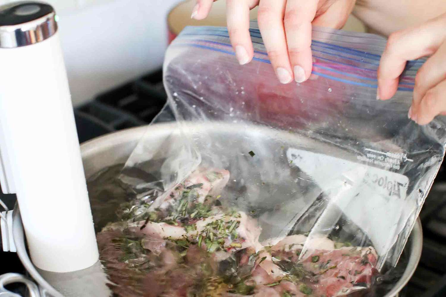 Sous vide pork chops submerge the bag
