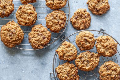 Laura Bush's Cowboy Cookies recipe, baked and cooling on a rack