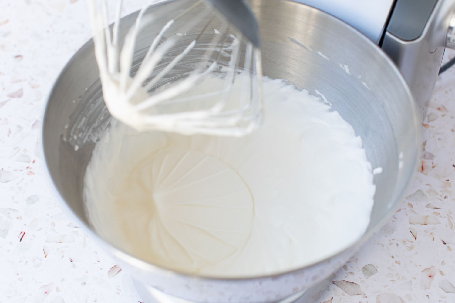 A Mixer Bowl Full of Newly Whipped Cream for Strawberry Shortcake