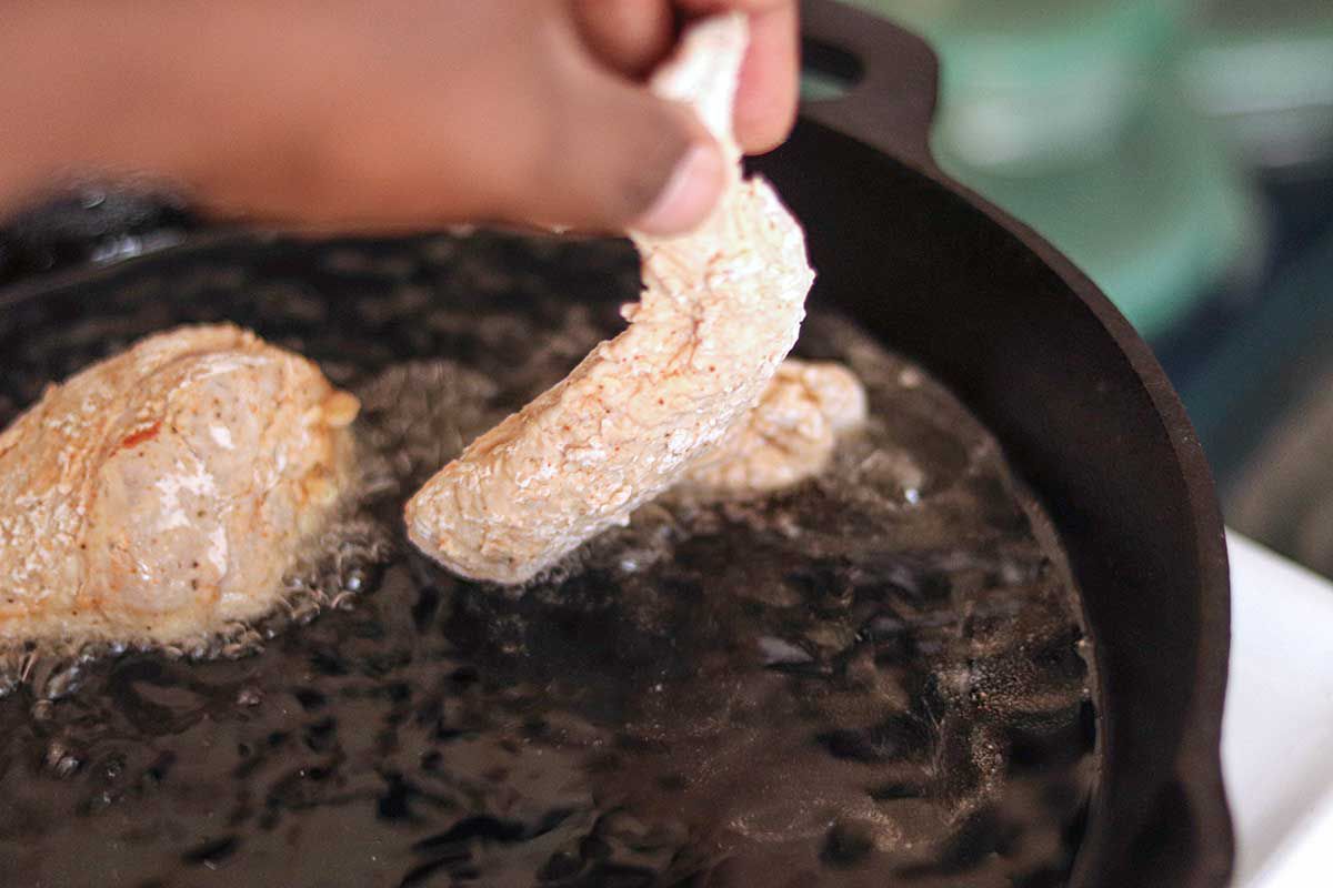 Spicy Buttermilk Fried Chicken fry the chicken