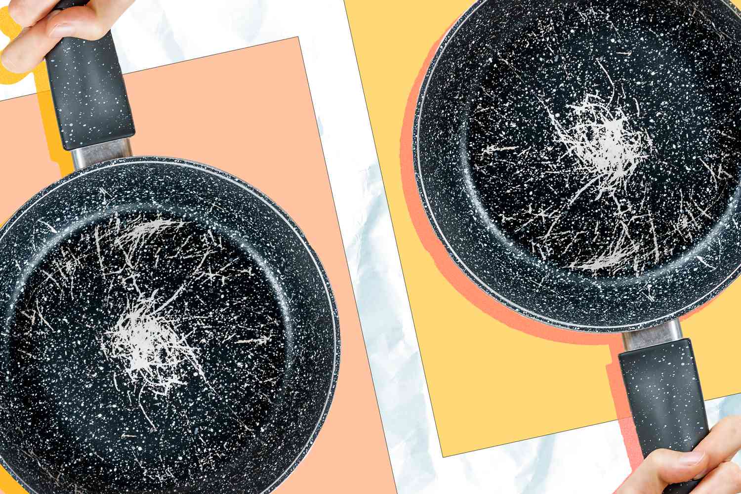 two scratched nonstick pans