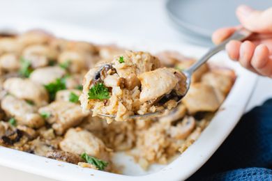 Chicken and rice casserole, ready to serve
