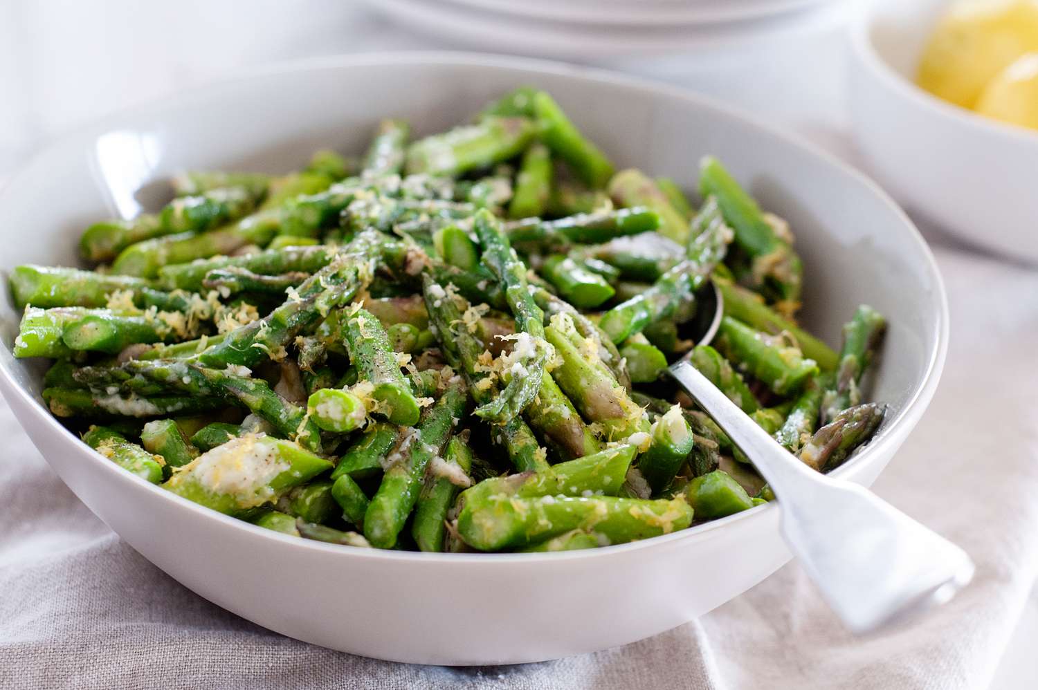 The best asparagus in a serving bowl.