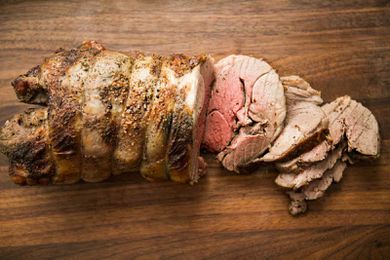 Sliced Roast Leg of Lamb with pink center