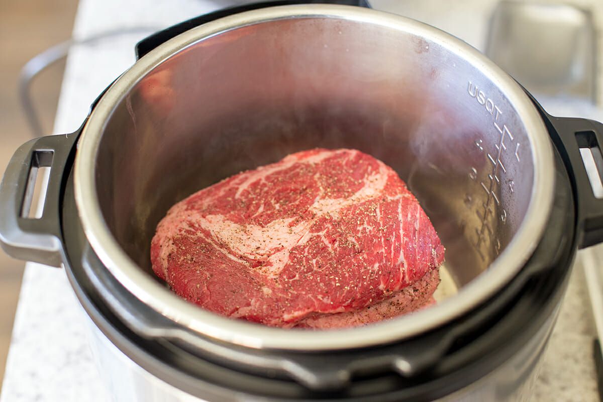 sear the roast on all sides for pot roast in the instant pot