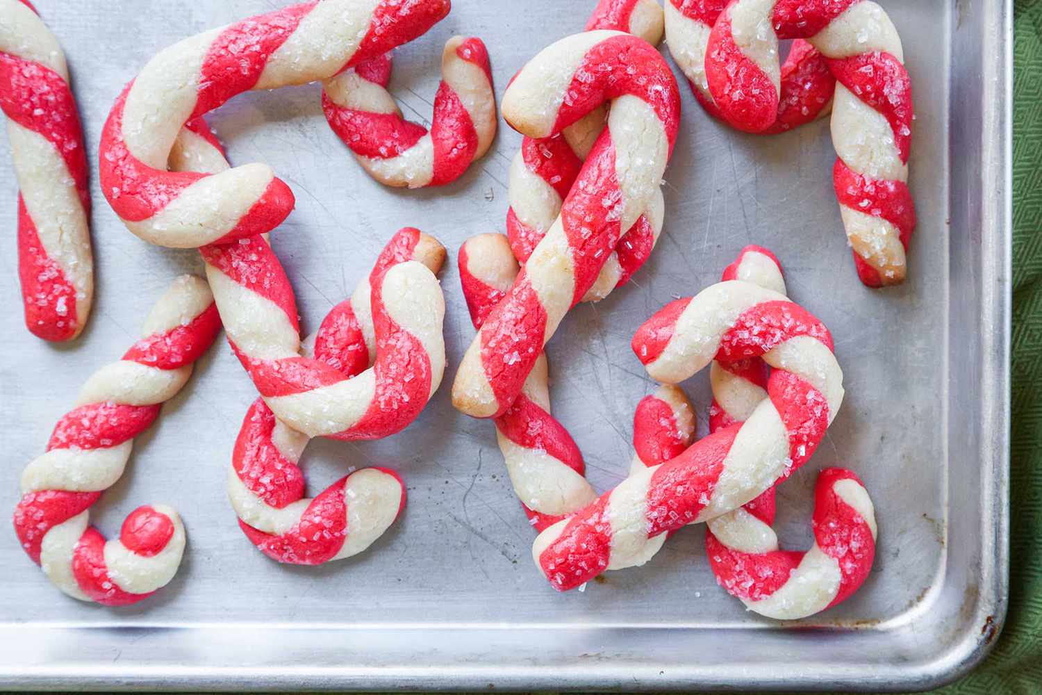Finished Candy Cane Cookies on Baking Pan