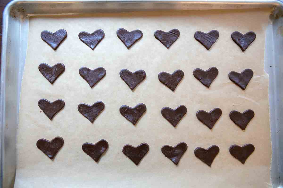 heart shaped cookies on parchment paper