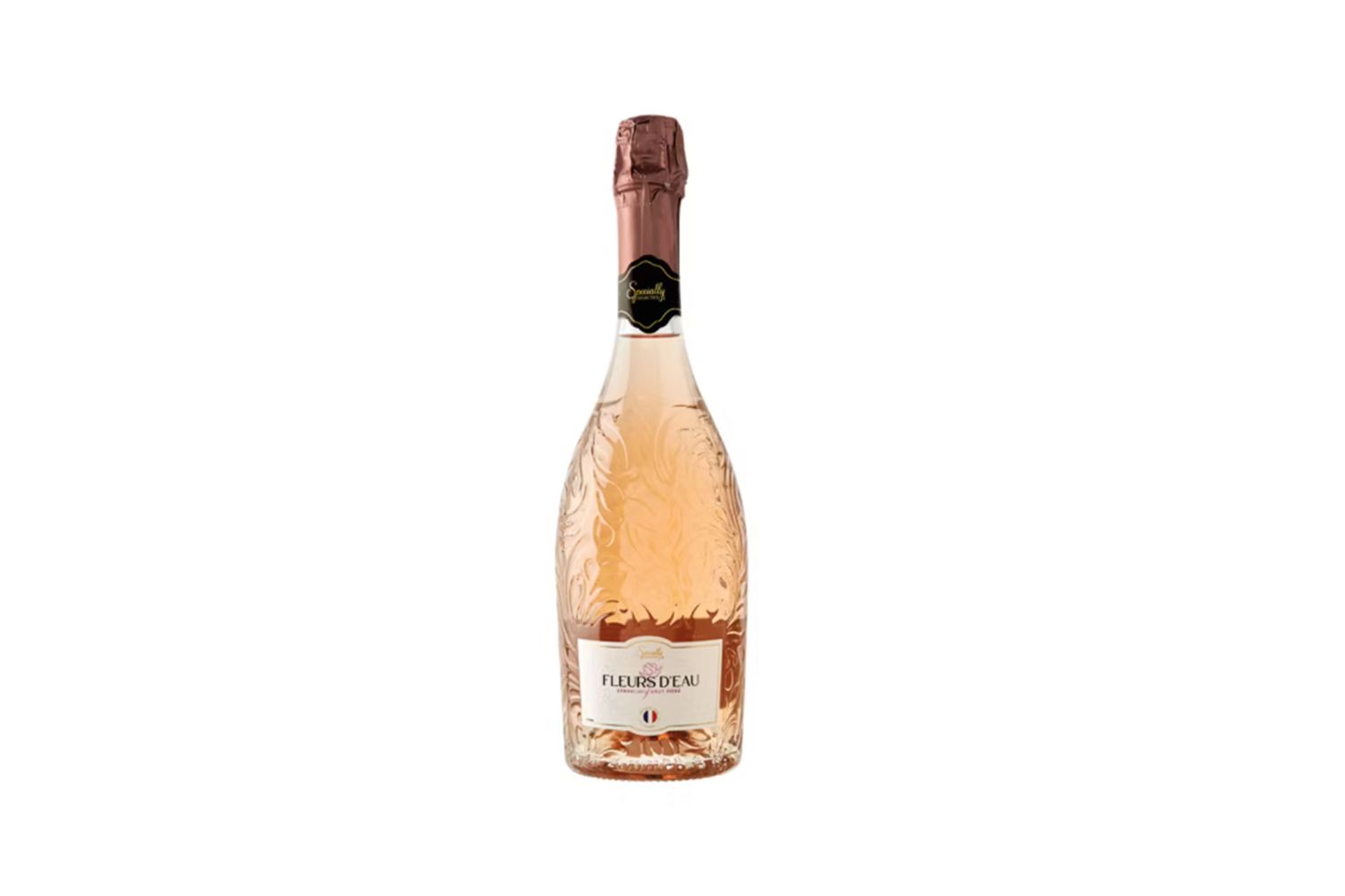 A bottle of sparkling rosé wine from ALDI's collection, simple and elegant design