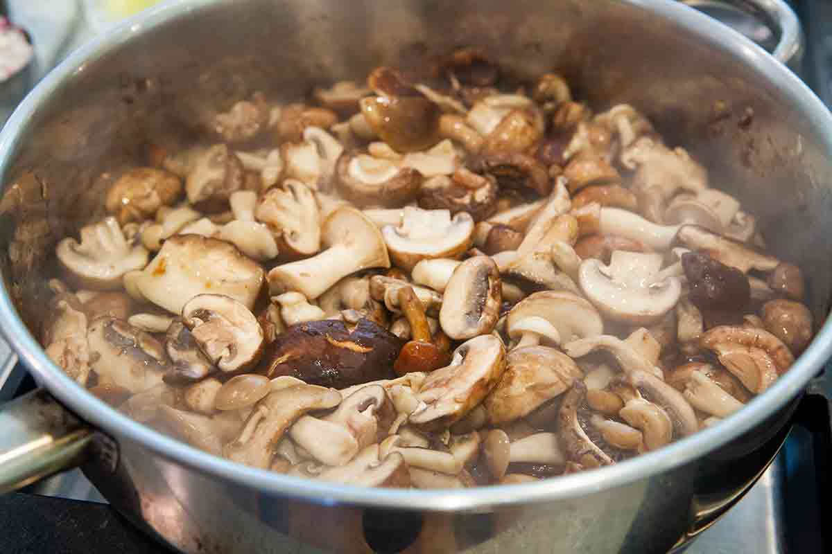 mushrooms cooking in pan