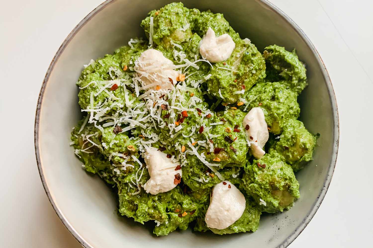 Cauliflower gnocchi tossed in pesto