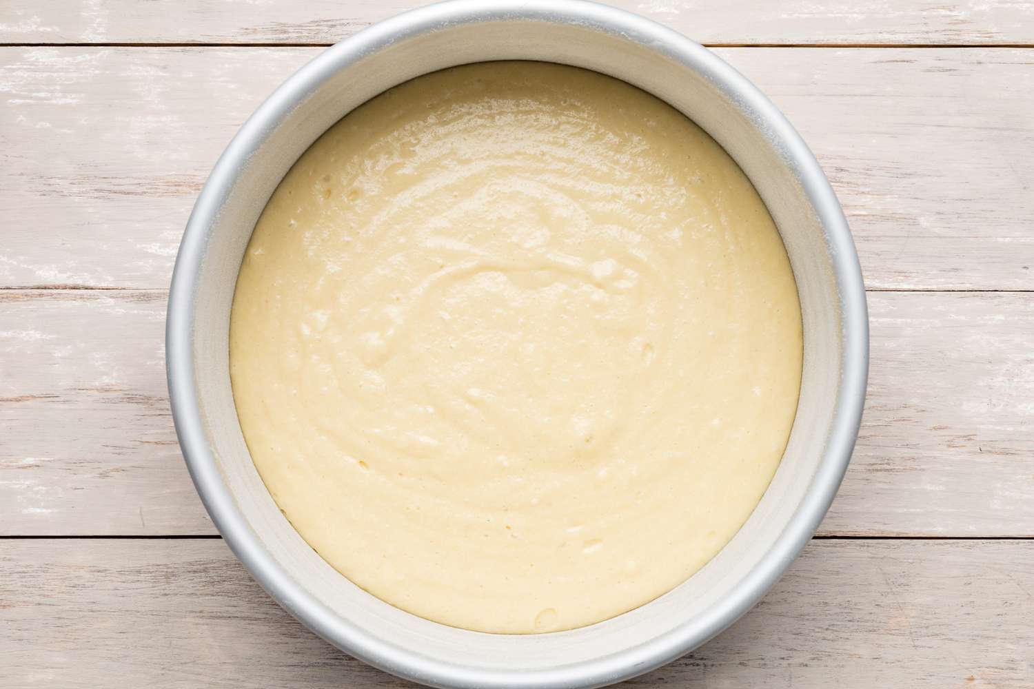 Strawberry Shortcake Cake Batter in the Buttered Circular Cake Pan