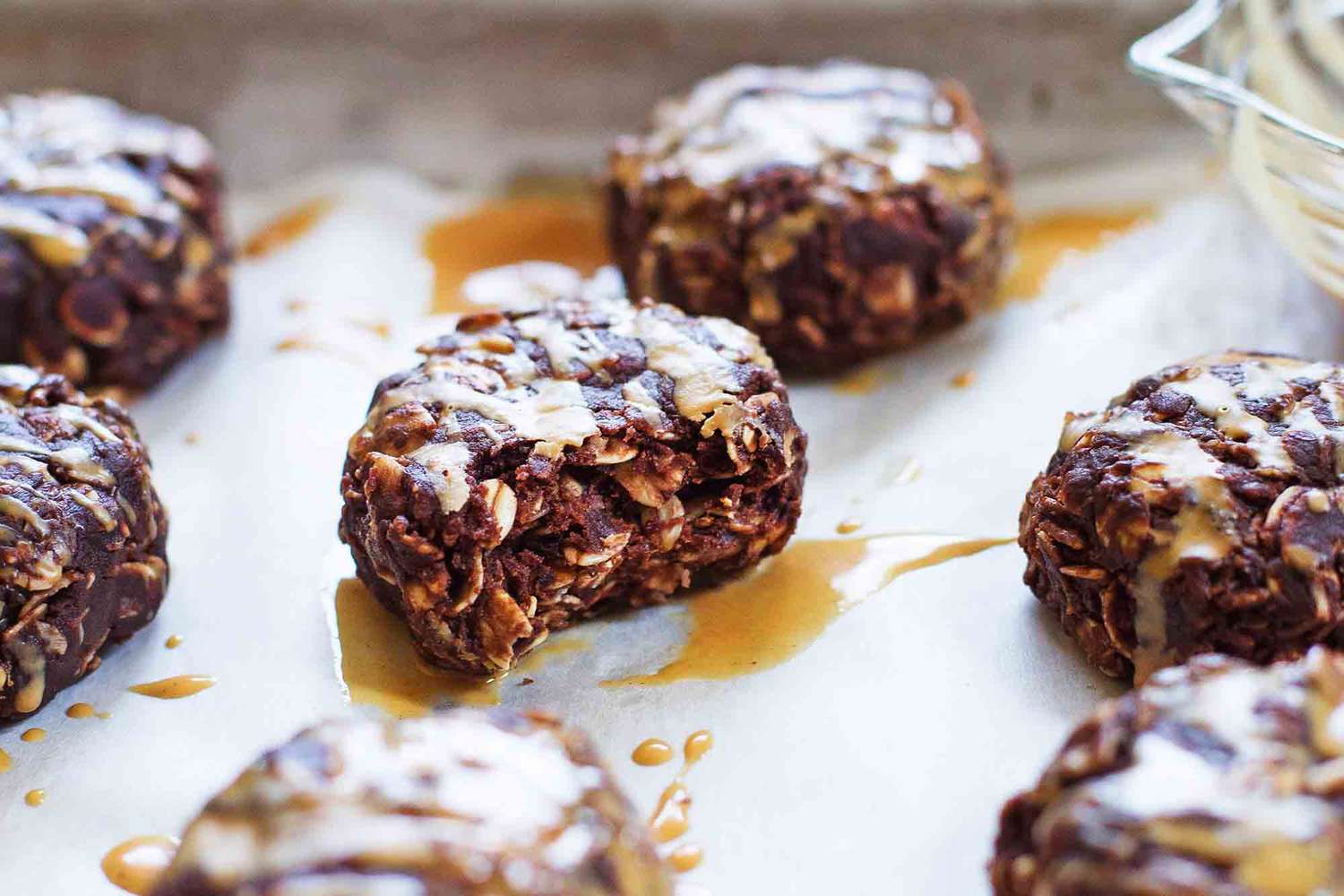 Chocolate Peanut Butter No Bake Cookies cooling on pan