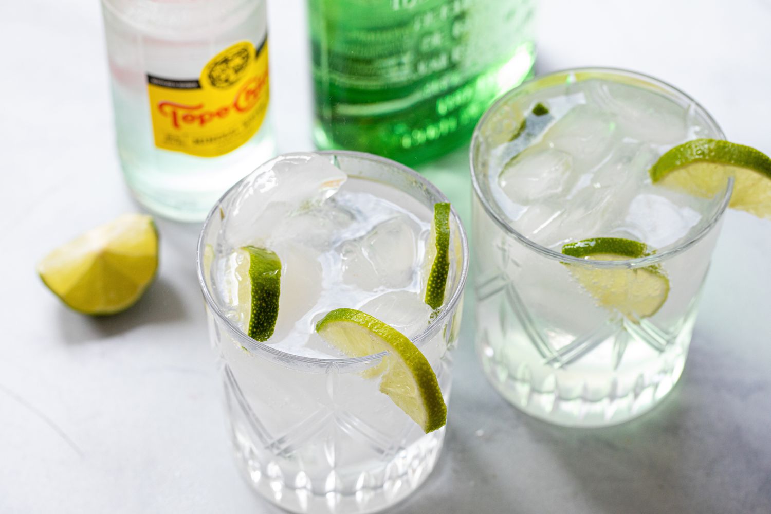 Texas Ranch Water cocktails garnished with lime.