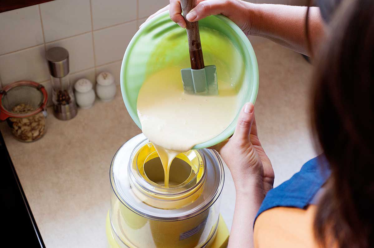 Smore’s Ice Cream for an Ice Cream Maker - pouring custard inot a bowl