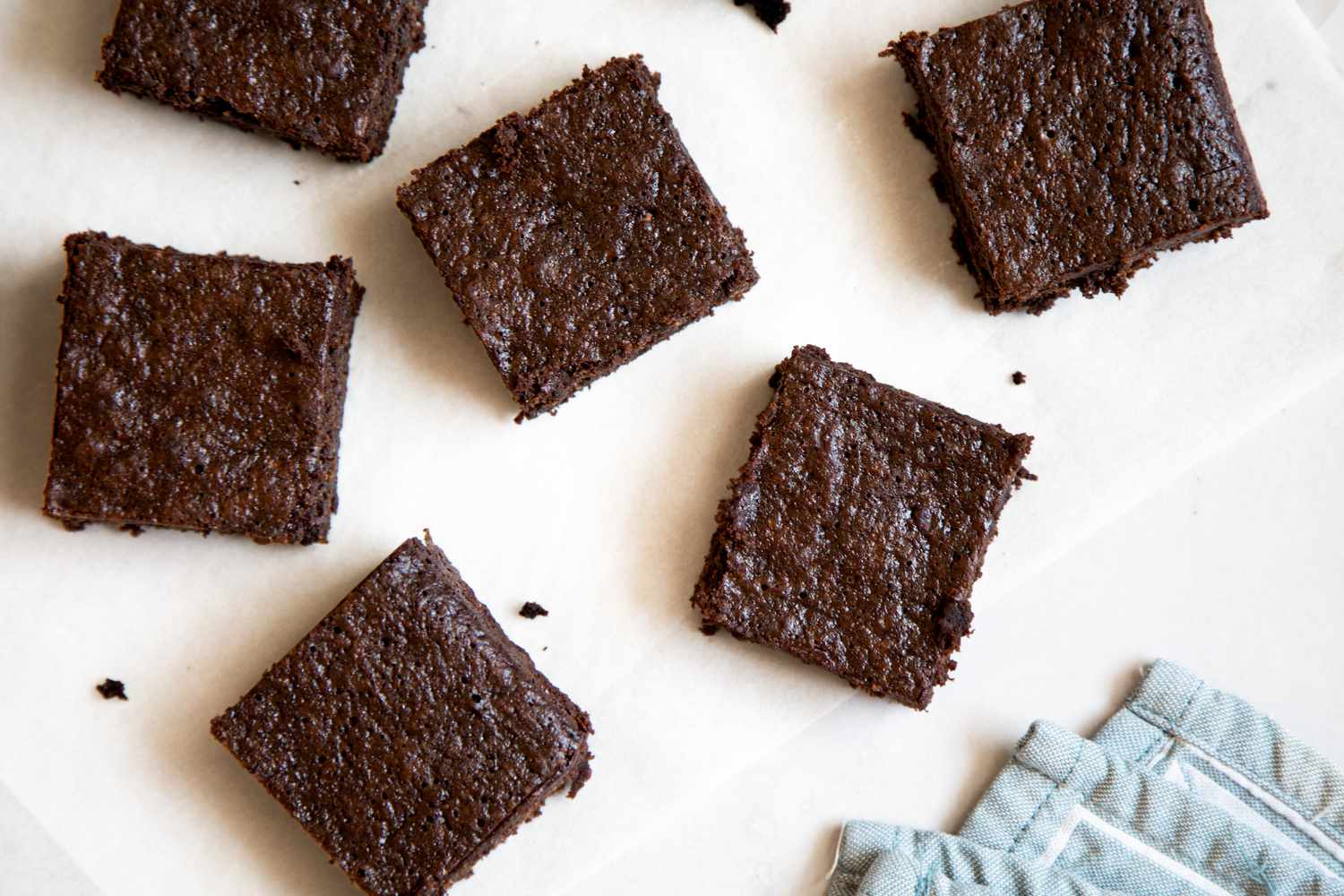Brownies on a white surface