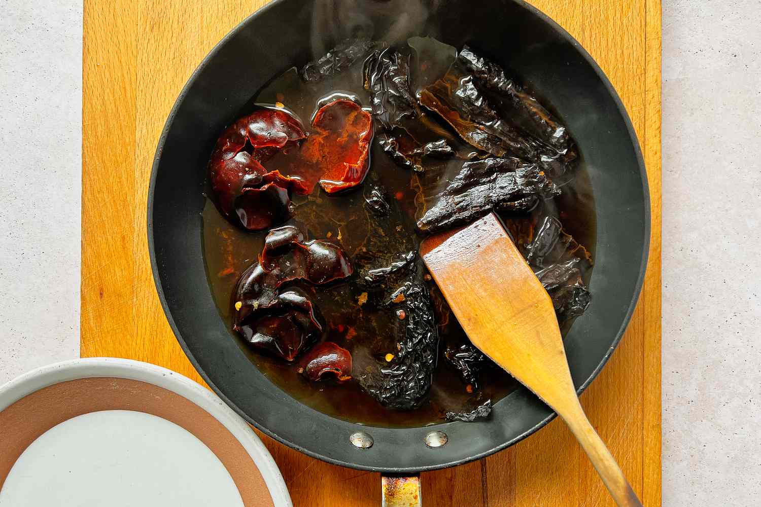 Peppers Soaked in a Pan of Water for Tacos al Pastor