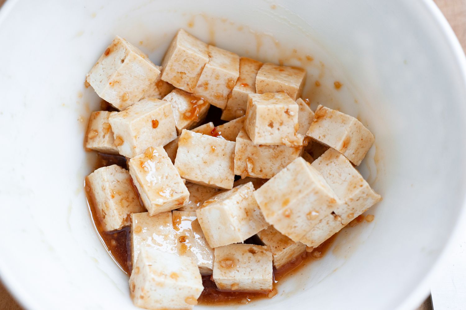 Tofu Blocks Seasoned in a Bowl for Air Fryer Tofu