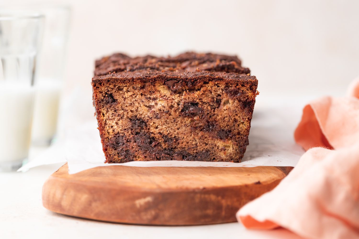 Side shot of sliced almond flour banana bread.