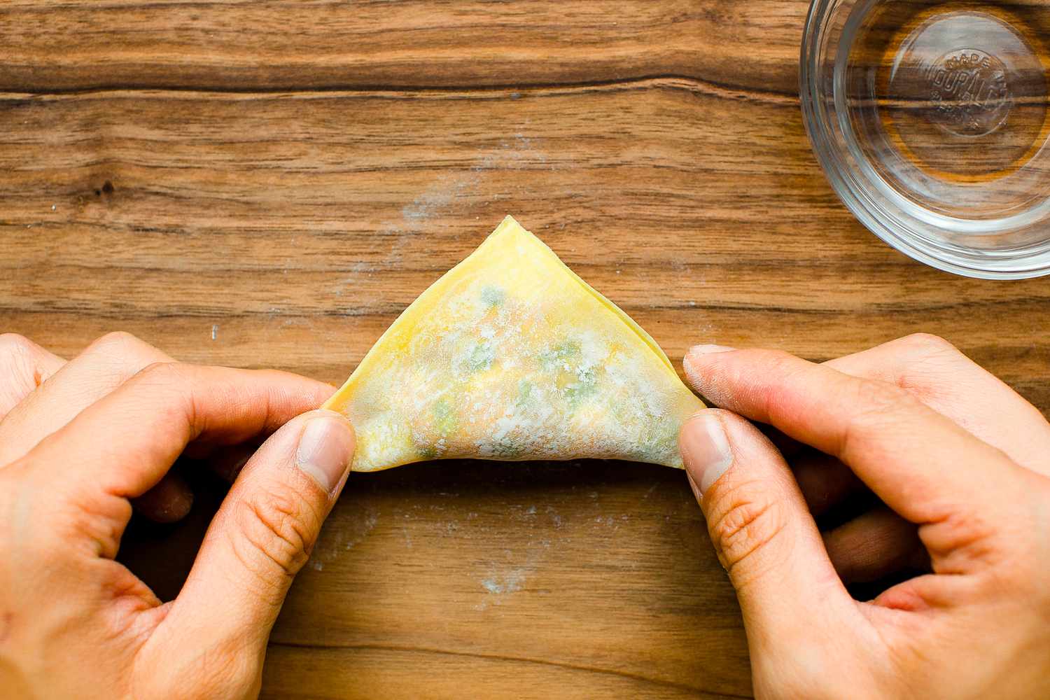 Dumpling Wrapper Folded in Half, over the Filling