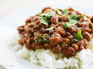 Chili Beans and Rice on plate