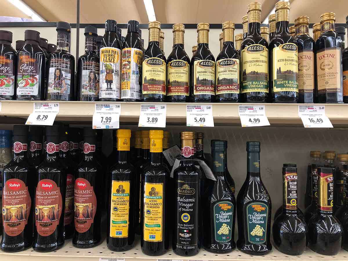 Balsamic vinegar on grocery shelf